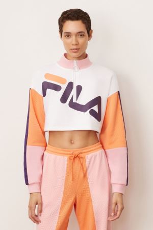 FILA Kaia 1/2 Zip Cropped Sweatshirts White,Womens Clothing | CA.RWJGZO582